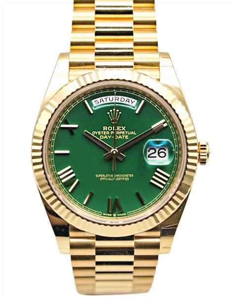 rolex watch gold green|rolex day date 40 yellow gold.